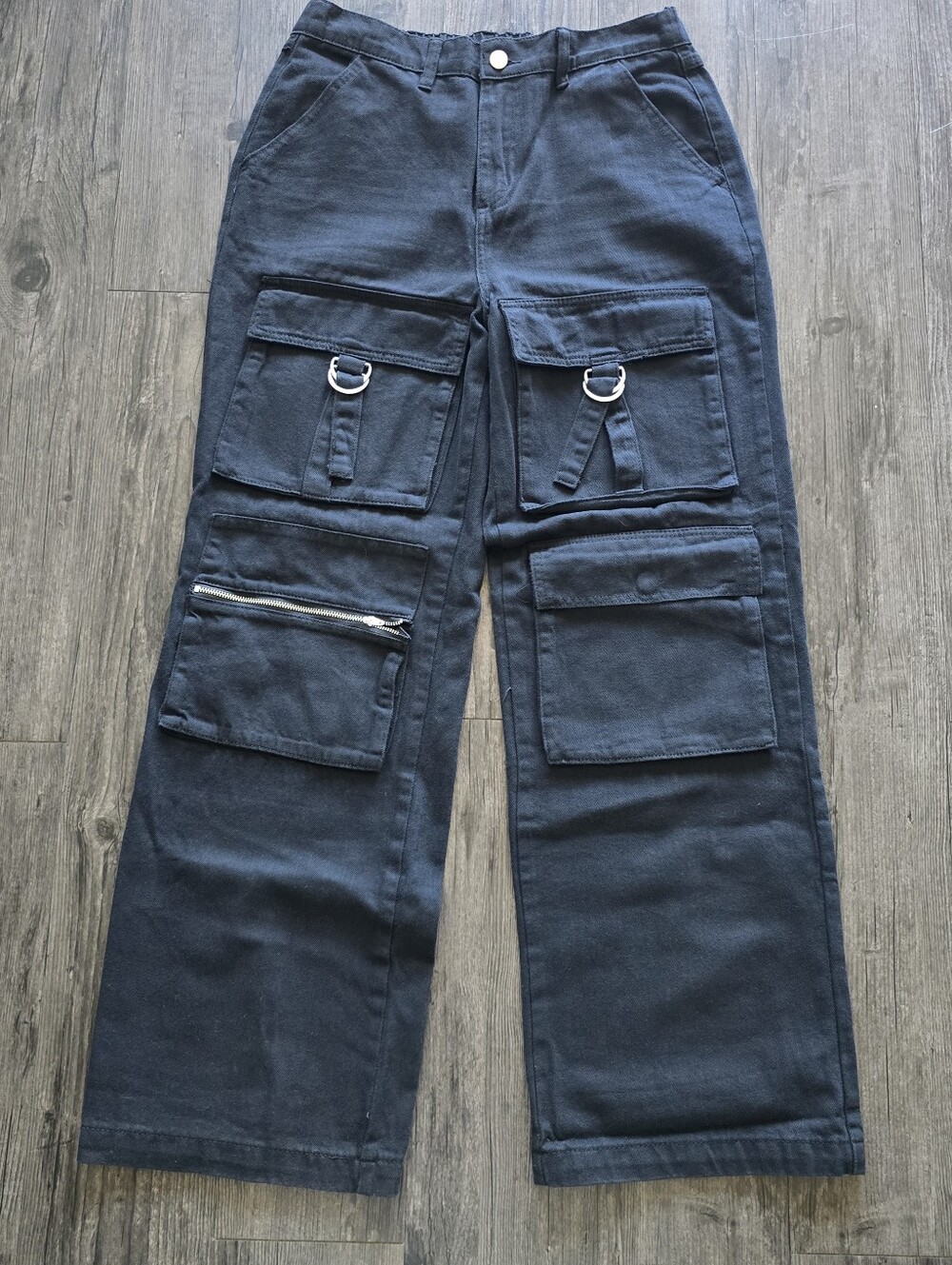 PTCL Black Cargo Pants Grunge Moto Biker 100% Cotton